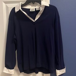jason maxwell blue and white collared sweater in size small.